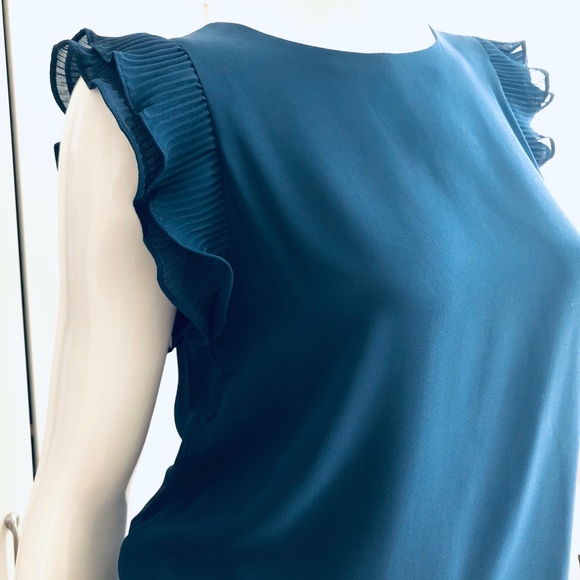 Pleated ruffle sleeve blouse in royal blue - Picture 3 of 4